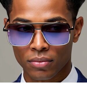 Sunglasses Men Metal Frame Blue Mirror Reflective Lens Fashion Shades‎ UV400 New